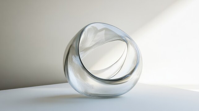 A transparent glass object placed on a white background, altering the perception of its form.