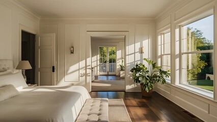 Fototapeta premium The Power of White Walls and Plants, generative AI