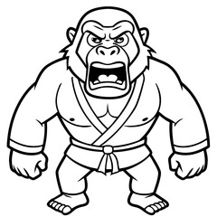 Angry Karate gorilla White Background line art vector illustration