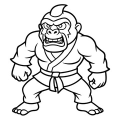 Angry Karate gorilla White Background line art vector illustration