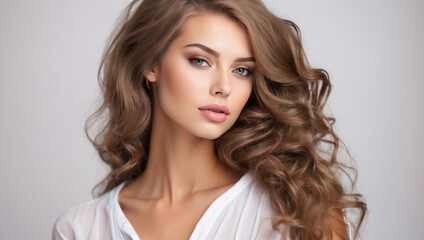 Beautiful russian woman model on white background