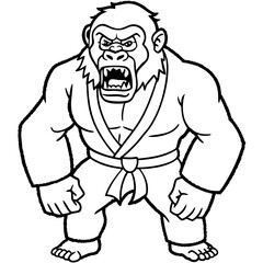 Angry Karate gorilla White Background line art vector illustration