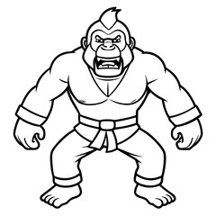 Angry Karate gorilla White Background line art vector illustration