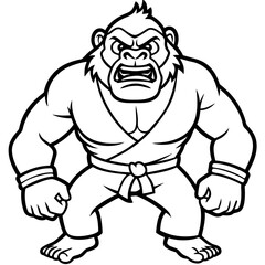 Angry Karate gorilla White Background line art vector illustration