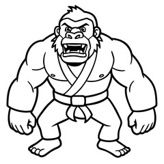 Angry Karate gorilla White Background line art vector illustration