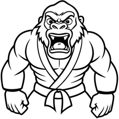 Angry Karate gorilla White Background line art vector illustration