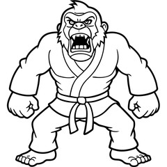 Angry Karate gorilla White Background line art vector illustration