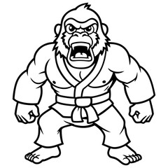 Angry Karate gorilla White Background line art vector illustration