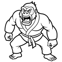 Angry Karate gorilla White Background line art vector illustration