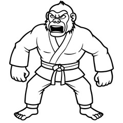 Angry Karate gorilla White Background line art vector illustration