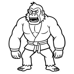 Angry Karate gorilla White Background line art vector illustration