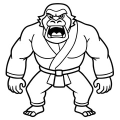 Angry Karate gorilla White Background line art vector illustration