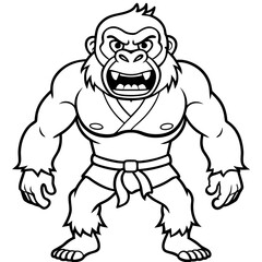 Angry Karate gorilla White Background line art vector illustration