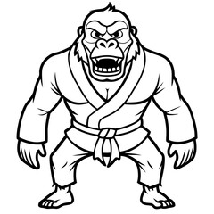 Angry Karate gorilla White Background line art vector illustration