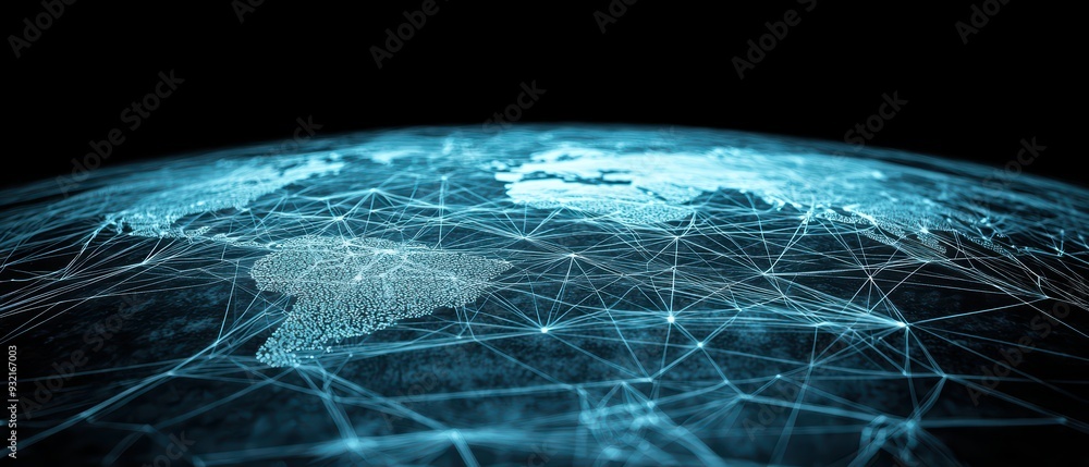 Poster a stunning view of earth highlighted with glowing networks representing global connections and techn