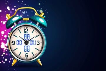 A vibrant digital alarm clock with an elegant design and colorful background, perfect for time management themed projects.