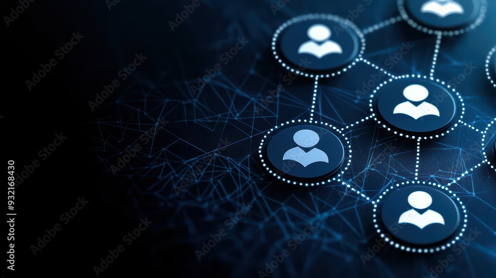 Poster abstract digital network connecting user profiles, symbolizing communication and interaction in a mo