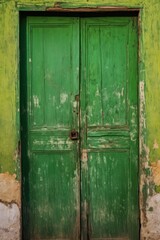 Weathered Green Doorway: A Glimpse into the Past