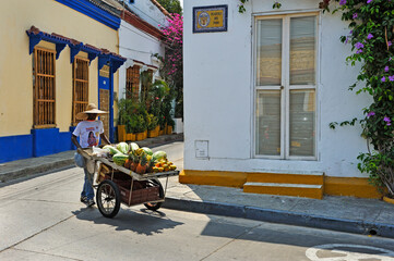 Street vendor selling fruit in Getsemani area, Cartagena, Colombia