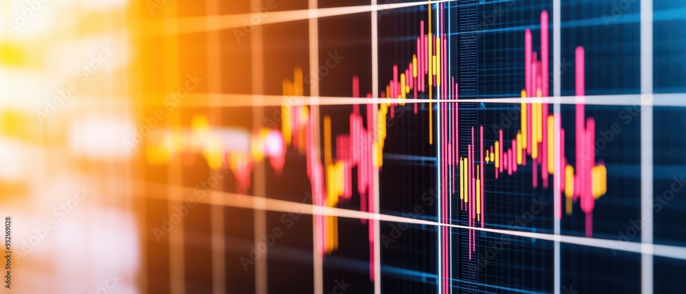 Poster close-up of a dynamic financial chart showing market fluctuations and data trends. ideal for investm