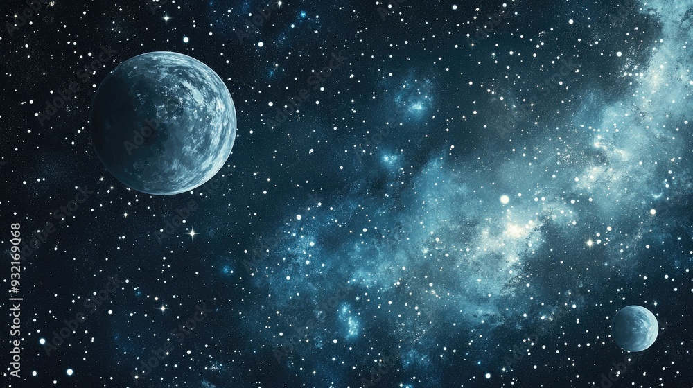 Poster 2d illustration featuring a realistic starry background in an empty interstellar space bright stars 