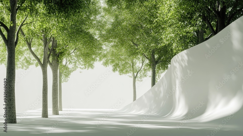 Poster 3d illustration depicting a forest landscape with an abstract empty space representing an eco friend