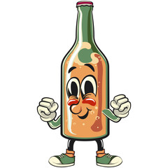 bottle beer cartoon character retro vector design be healthy and strong enough to become a champion, work of hand drawn