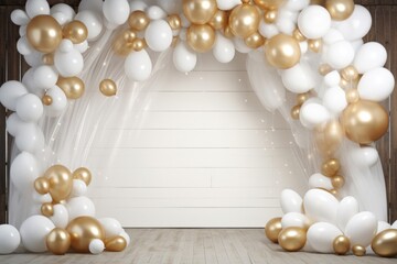 White and Gold Balloon Arch Background for Party