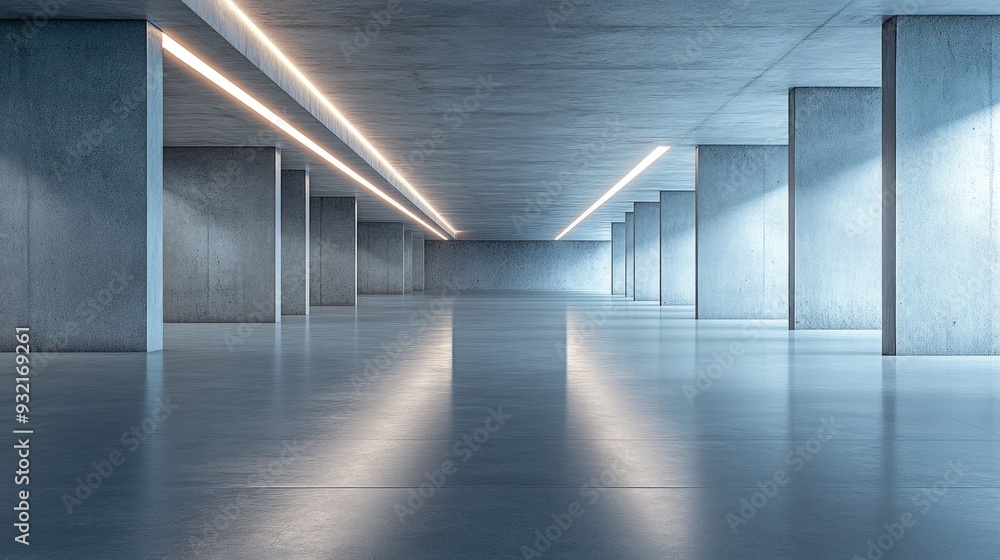 Poster 3d rendering of a modern abstract architectural design featuring an empty concrete floor ideal for a