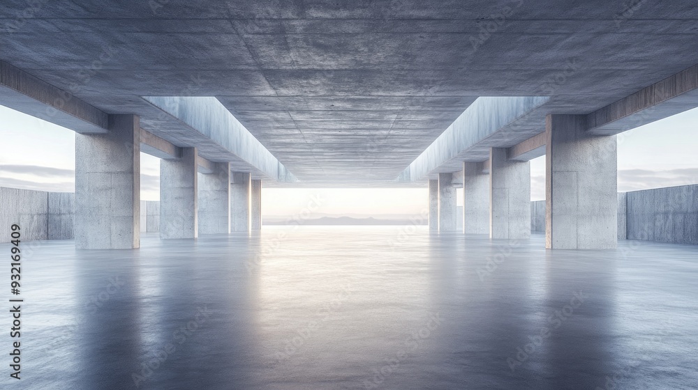Poster 3d rendering of an abstract futuristic architectural space featuring a vacant concrete floor ideal f
