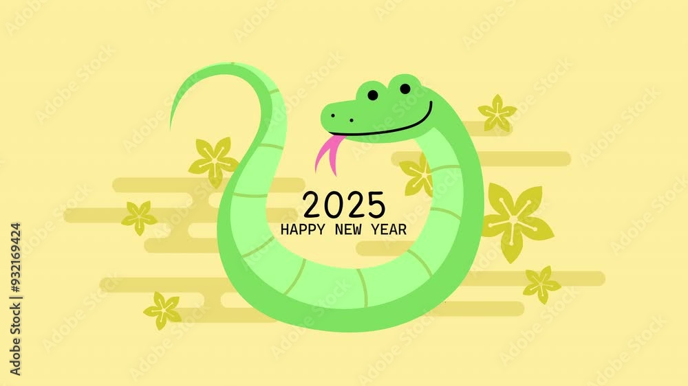 Wall mural Cartoon animation chinese zodiac snake new year horizontal video. Lunar new year 2025 greetings card.