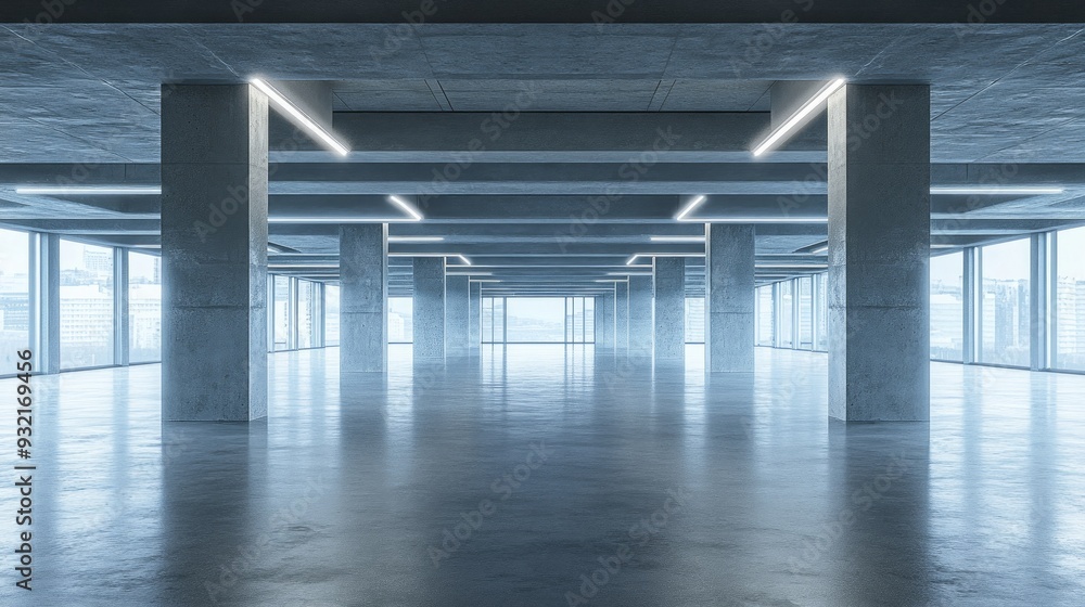 Poster 3d rendering of contemporary architectural design featuring an empty concrete floor ideal for showca
