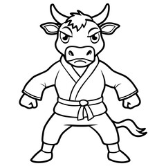 Angry Karate cow White Background line art vector illustration