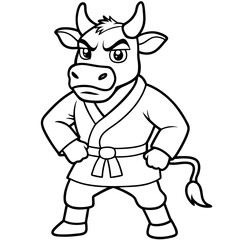 Angry Karate cow White Background line art vector illustration