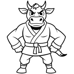 Angry Karate cow White Background line art vector illustration