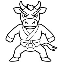 Angry Karate cow White Background line art vector illustration