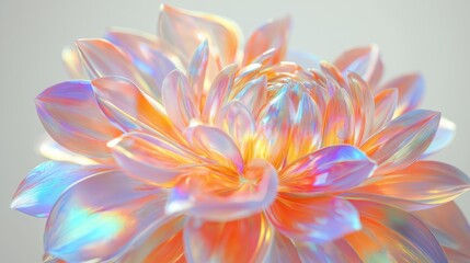 Chrome liquid metal dahlia flower. 3D render, modern design. Isolated holographic futuristic floral icon. Y2K, brutalism retro futurism concept.