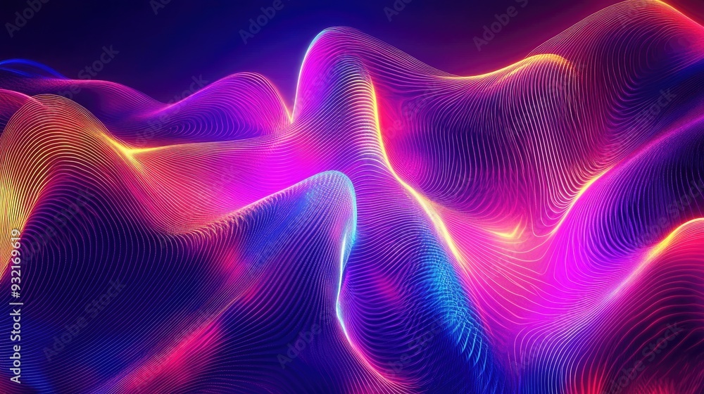 Poster abstract background with swirling lines and a vibrant neon wave effect