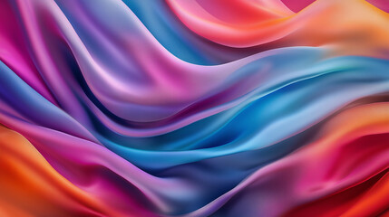 Obraz premium Vibrant Multicolor Silk Fabric Waves, Abstract Flowing Textile Background with Copy Space