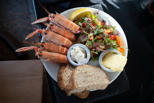 Langoustine dinner, Lochinver, Highlands, Scotland, United Kingdom