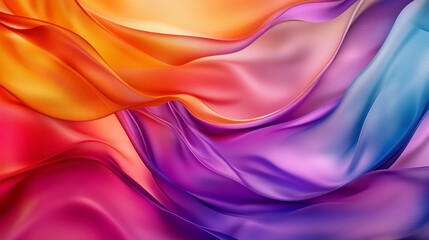 Obraz premium Vibrant Silk Waves in Multicolor Gradient, Abstract Flowing Fabric Background with Copy Space