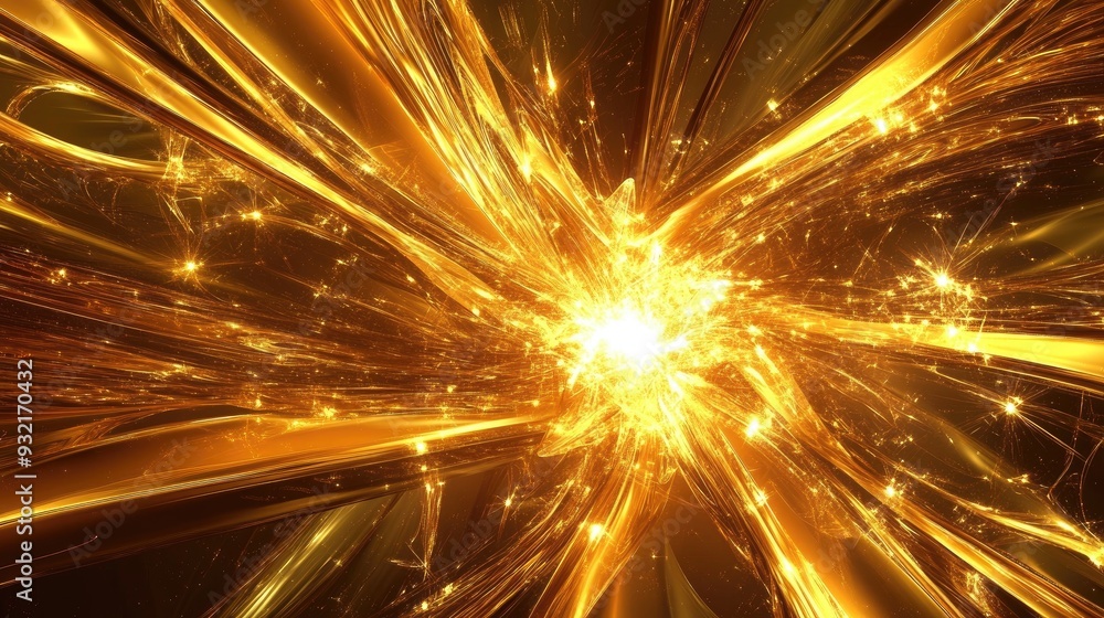 Poster abstract golden backdrop featuring a fractal explosion star enhanced with glossy elements and dynami