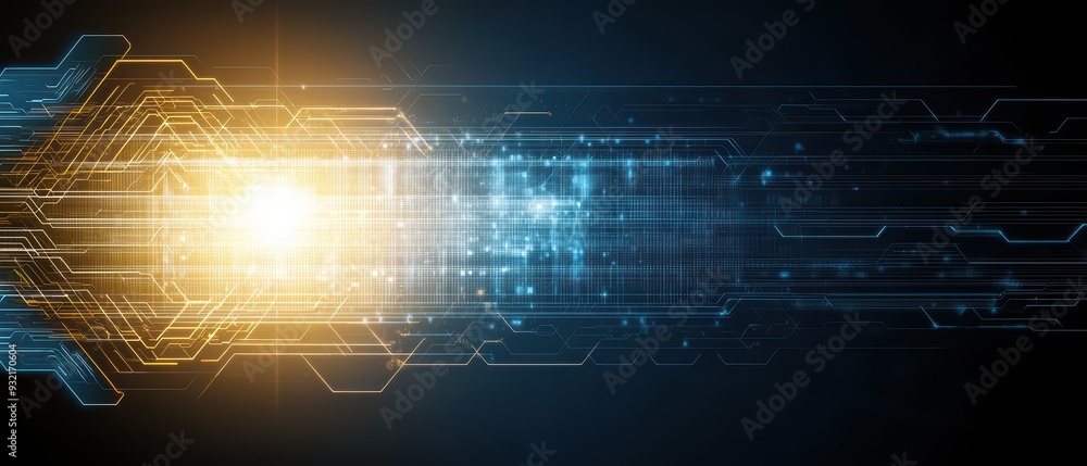 Poster dynamic abstract technology background with glowing lines and bright light effects, perfect for mode
