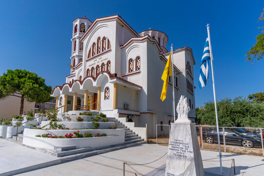View of Holy Ortodox Church of the Assumption, Potos, Thassos, Aegean Sea, Greek Islands, Greece