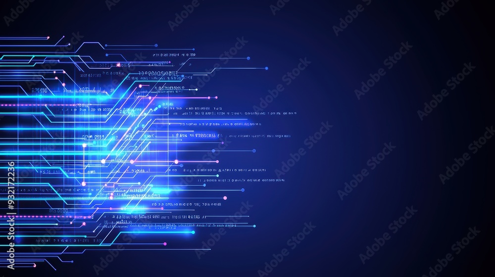 Poster futuristic digital background with glowing lines and data streams, perfect for technology, innovatio
