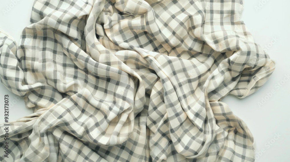 Poster crumpled checkered fabric on a white background textile pattern isolated