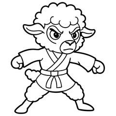 Angry Karate sheep White Background line art vector illustration