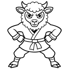 Angry Karate sheep White Background line art vector illustration