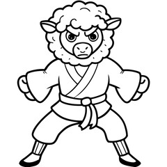 Angry Karate sheep White Background line art vector illustration
