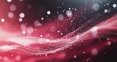 Abstract red and pink swirl with shimmering particles on a black background